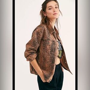 Free People Brown Snake Print Jean Jacket